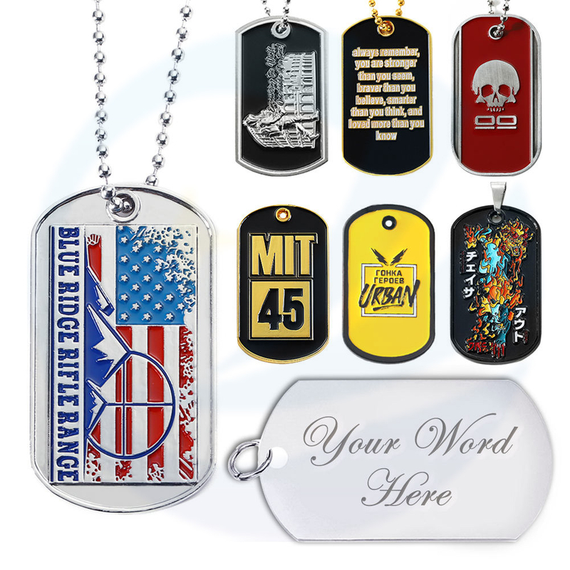 OEM Custom Zinc Legoy Enamel Epoxy Metal Dog Tag Necklace ID Dogtags Dogtags Tag per l'incisione con la catena