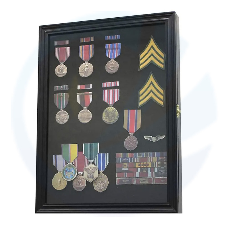 Custom 11x14 in legno nero in legno 3d etichette spiaggia profonde nastri Insignia toppes pins medaglie display militare cabinetto cabinetto scatola ombra