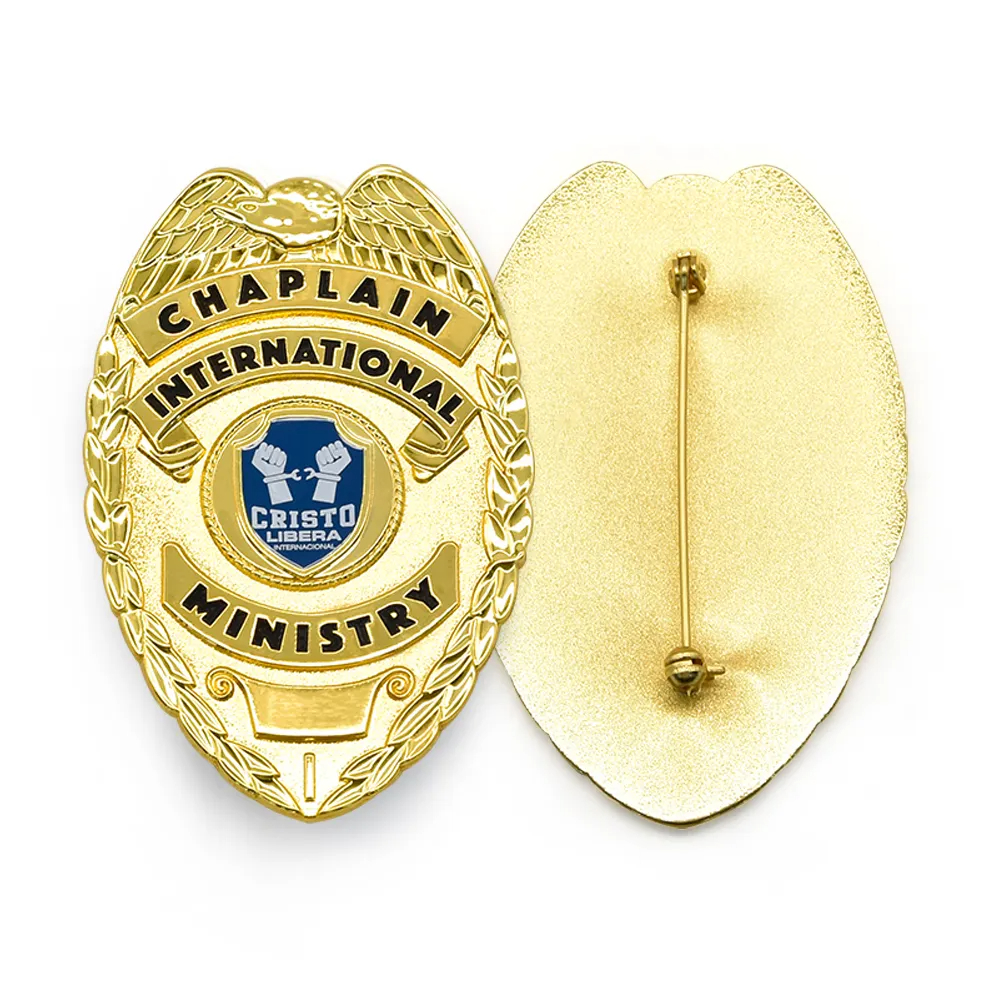 Badge Maker Custom Metal in rilievo in rilievo 3D in oro detective Detective Chaplain Cristo Libera International Ministry Badge con il tuo design