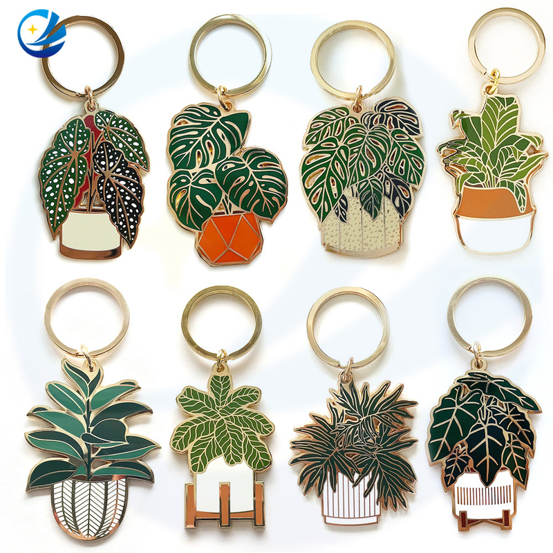 Fabbricare design personalizzato smalto duro smalto monstera foglia invasatura porta portachiavi per piante in vaso a sospensione per portachiavi per piante personalizzate