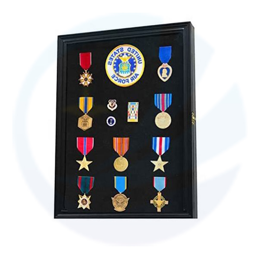 Custom 11x14 in legno nero in legno 3d etichette spiaggia profonde nastri Insignia toppes pins medaglie display militare cabinetto cabinetto scatola ombra