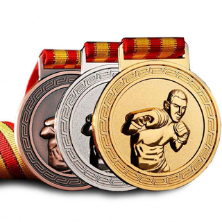 Medaglia di boxe in oro a nastro di fabbricazione 3D personalizzata Medaglia di boxe a smalto morbido in vendita