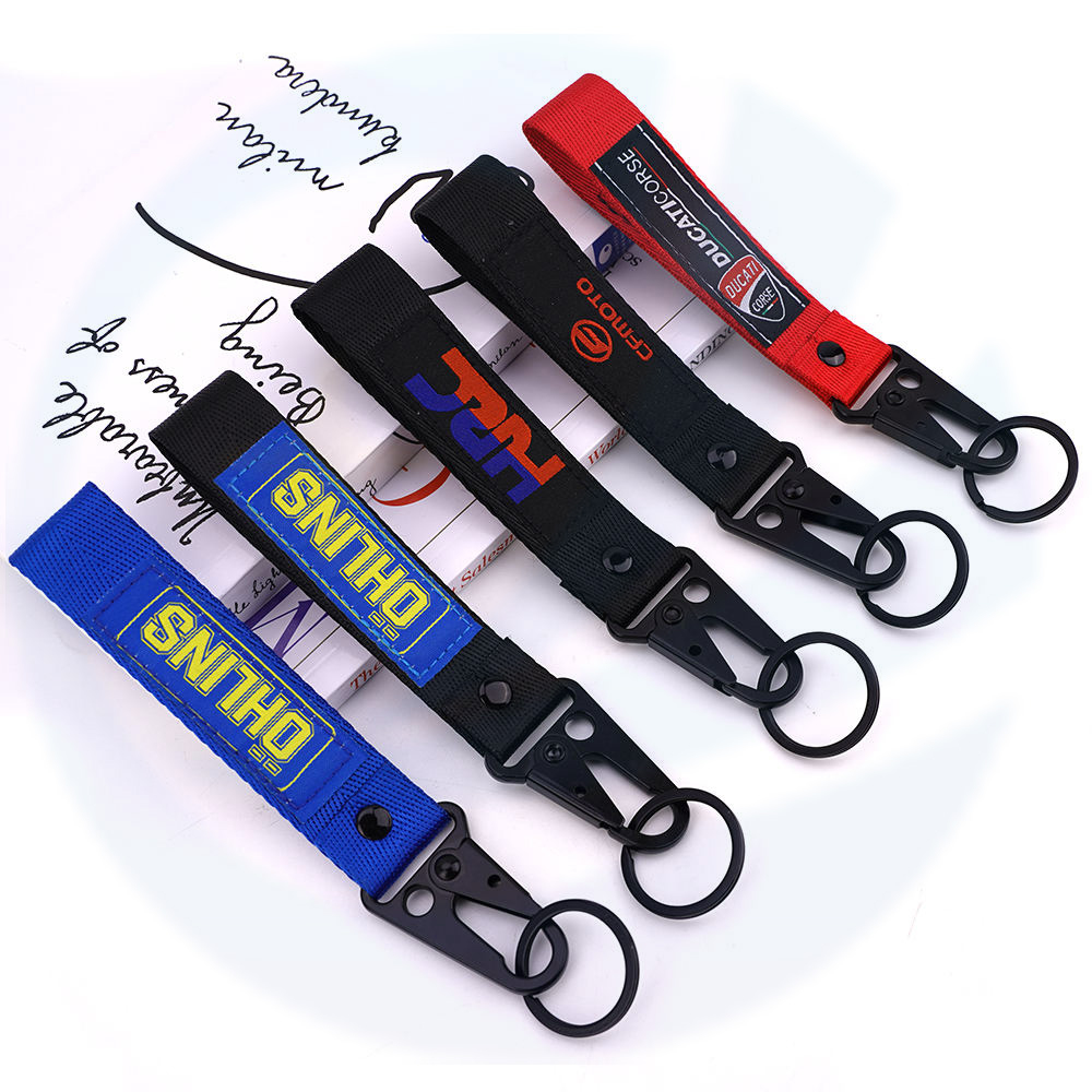 Tornari promozionali del logo personalizzato Carabiners Stampare Short Lanyard Woven Logo Logo Lanyard Motorcycle Boychain