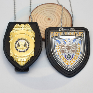 OEM Factory Price Security Officer Badge Gold Gold 3D Pin con set di pelle