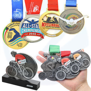 Medaglia sportiva personalizzata fabbricazione 3d finisher road mountain mountain ciclistica medaglia in ottone in ottone in oro in argento nuoto di nuoto con nastro