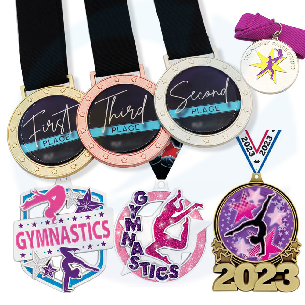 Langoli di logo personalizzato Women glitter Gold Gold Bronze Vinning Gymnastics Metal Dance Medal